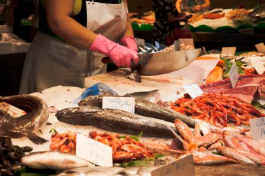 Balık satıcı balık piyasada keser.