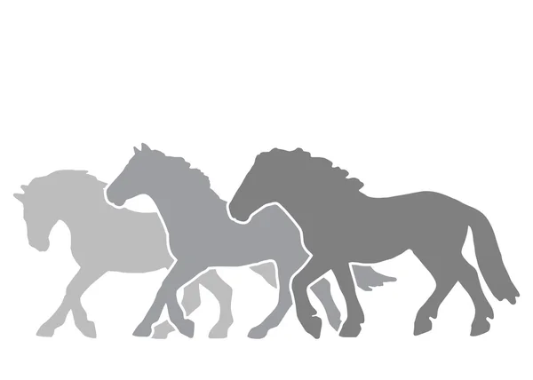 Silhouetten von drei Pferden auf der Flucht — Stockvektor