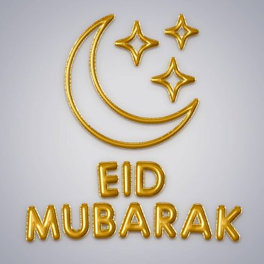 Bayram Mübarek güzel 3D, hilal ve aydınlık yıldızlı altın balonlar.