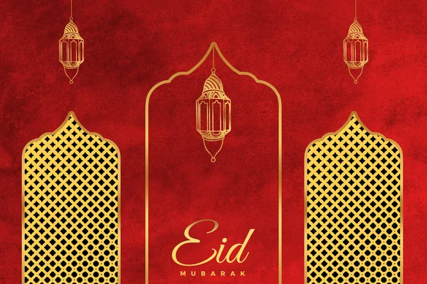 Eid Mubarak Όμορφη Κόκκινη Υφή Σχεδιασμό Εικόνες Τζαμί Και Φανάρια — Φωτογραφία Αρχείου