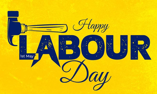 5月1日幸せな労働の日黄色のグランジの背景に美しいデザイン — ストック写真