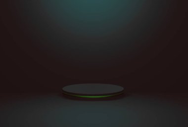 Ürün gösterimi için koyu temalı siyah yuvarlak podyum 3d