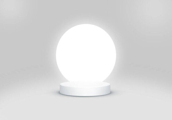 grey light round podium for product display with 3d rendered grey studio background