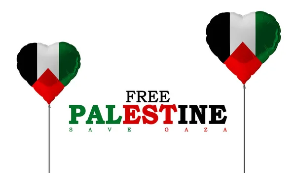 Free Palestine Gaza Lettering Flying Heart Shaped Balloons White Background — Zdjęcie stockowe