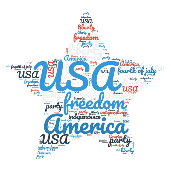 Usa America Word Cloud Star Shape Independence Day 4Th July — Stock Photo, Image
