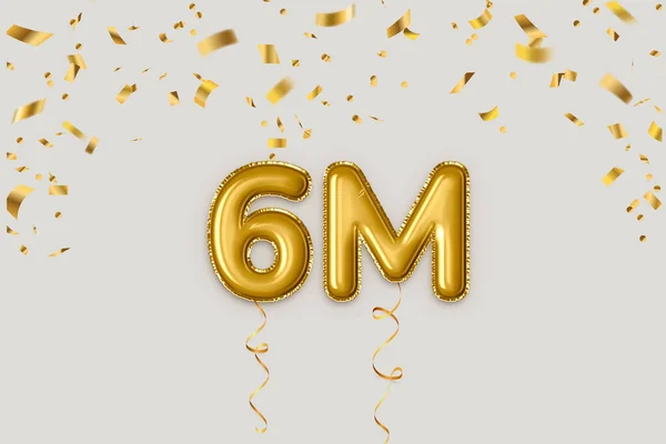 Million Followers Golden Balloons Rendered Lettering Gold Confetti Celebration Concept — Stock Photo, Image