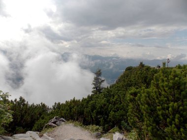 Yazın dağın tepesinden dağlara ve ormanın sisli manzarası çok güzel.