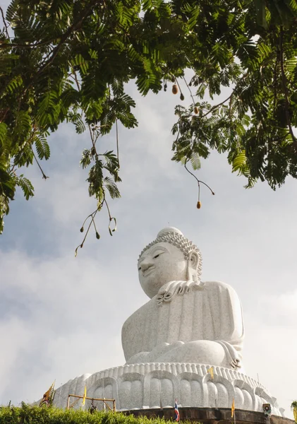 Grote Boeddha in wazig boom grens en hemel — Stockfoto