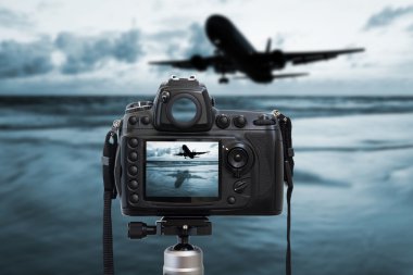 Deniz Günbatımı Fotoğraf makinesi fotoğraf üstüne