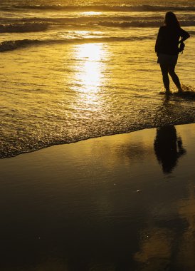 Bazı insanlar denize sıfır plaj günbatımı