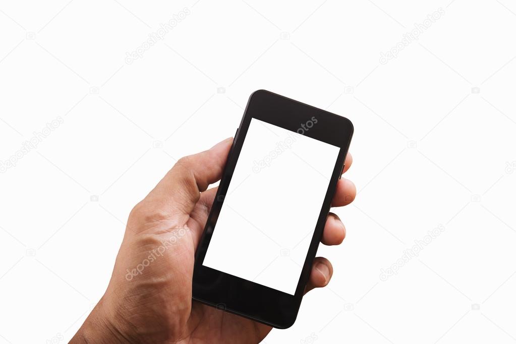 Hand with mobile phone isolated