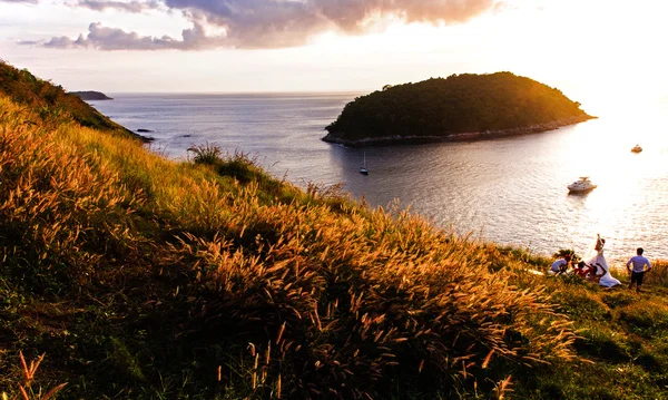 Phuket vyhlídka s barvou zapadajícího slunce, Thajsko — Stock fotografie