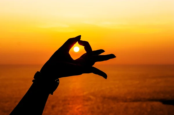 Silhouette, Hand and sunset — Stock Photo, Image