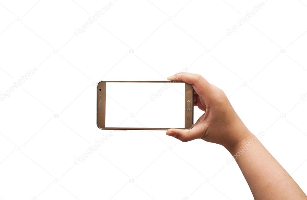 Hand with smartphone isolated, Clipping path