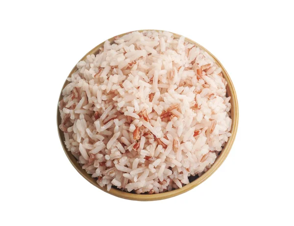 Rice in brown bowl isolated on white, Clipping — Stock Photo, Image