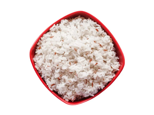 Rice in red bowl isolated on white, Clipping — Stock Photo, Image
