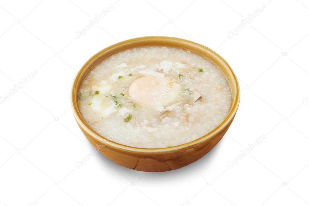 Traditional chinese porridge rice gruel in bowl isolated, Clippi