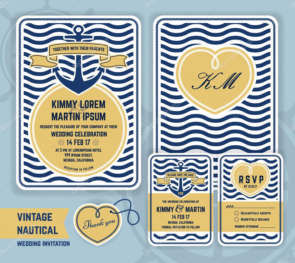 Vintage nautical anchor wedding invitation template — Stock Vector
