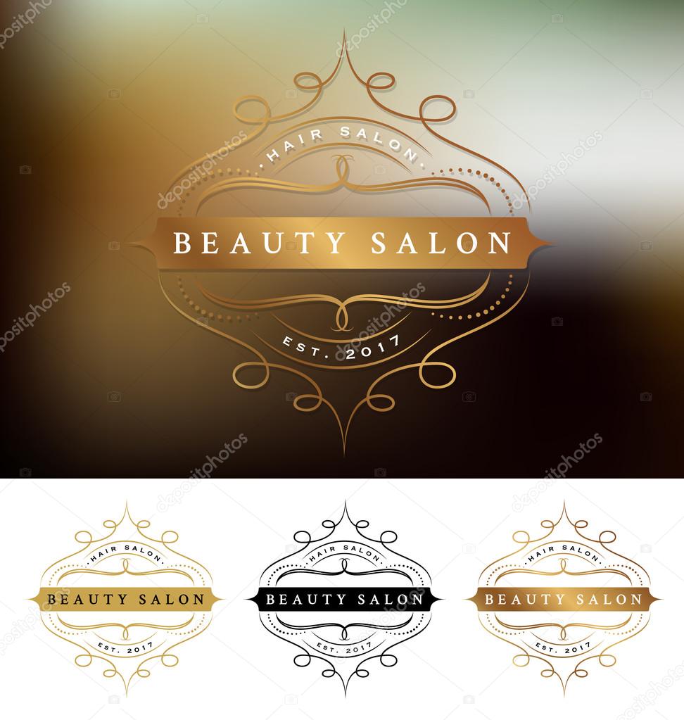 Beauty salon frame logo design with flourishes line. Suitable for beauty salon, spa, massage, cosmetic decorative. Vector illustration