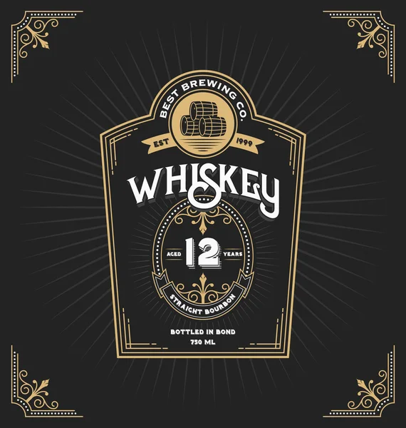 Etiqueta de marco vintage para productos de whisky y bebidas — Vector de stock