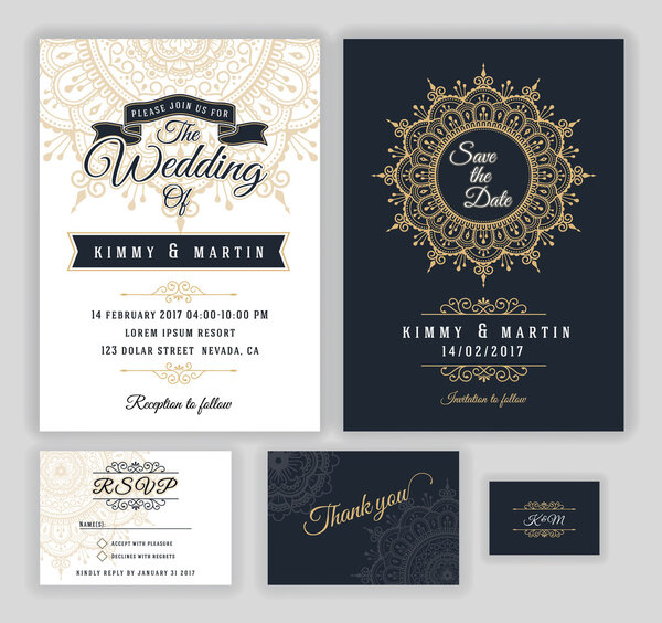 Vintage wedding invitation Mehndi mandala design 