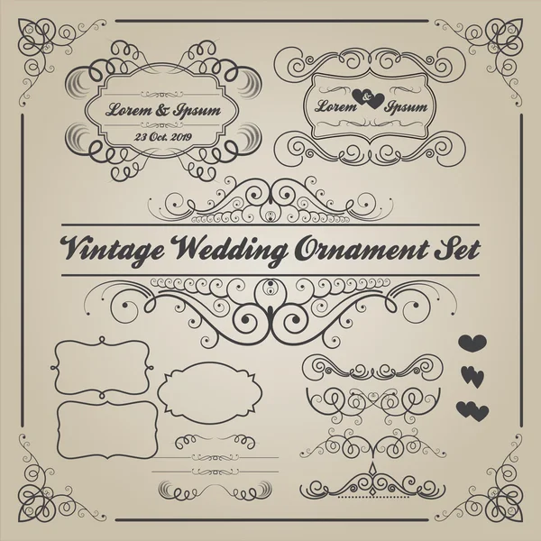 Aantal vintage bruiloft ornamenten en decoratieve elementen — Stockfoto