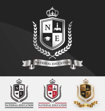 Shield and wreath laurel with crown crest logo design