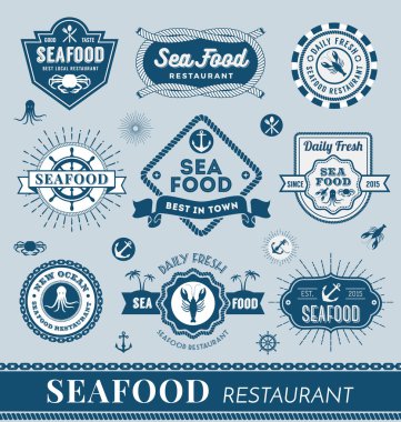 Set of seafood restaurant logo and label