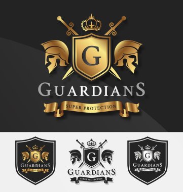 Shield and Two Guardians with cross knight crest logo clipart