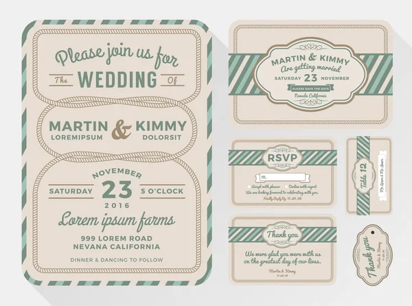 Conjuntos de invitación de boda diseño — Archivo Imágenes Vectoriales