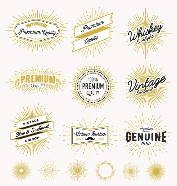 Set of vintage sunburst frame and label design. — ストックベクタ