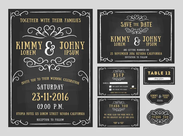 Convite de casamento chalkboard design —  Vetores de Stock