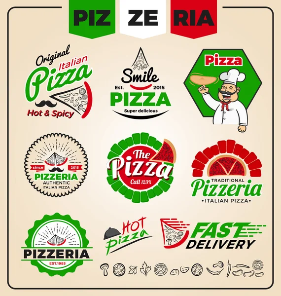 Conjunto de diseño de plantilla de logotipo de pizzería . — Vector de stock