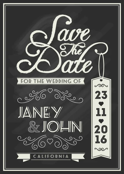 Save the date card template design with typography and flourish line art — Stock Vector