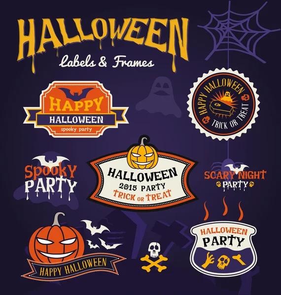 Set of Halloween party labels and frames design. — Stock Vector