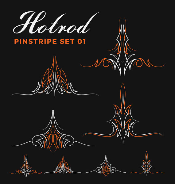 Set of two tone vintage pin striping line art.