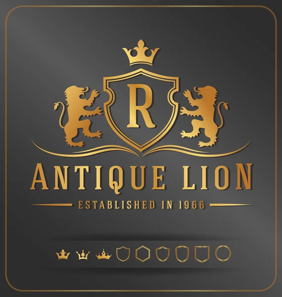 Luxuoso Lions Royal Crest Vector Design Template — Vetor de Stock