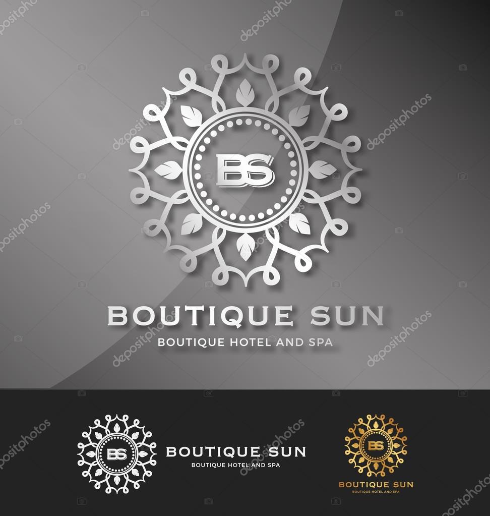 Boutique hotel and spa logo design with abstract lotus and the sun shine as frame logo. Logo designs for all creative business. Elegant, Fashionable, Modern, unique and professional logo templates.