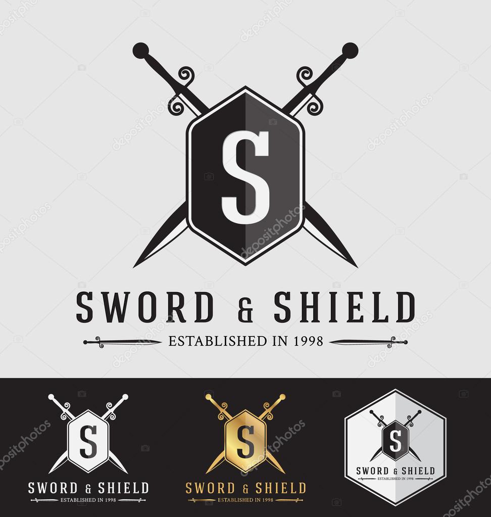 Modern Vintage Sward and Shield Logo Crest Design. Vector Illustration Logotype Template. Suitable for Protection concept, Strong Concept, Safe concept