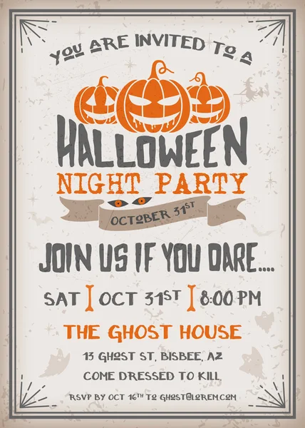 Pozvánka na večírek v noci Halloween s designem strašidelné dýně — Stockový vektor