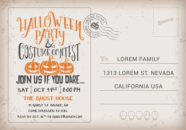 Halloween Party and Costume Contest Invitation Template. — Stock Vector