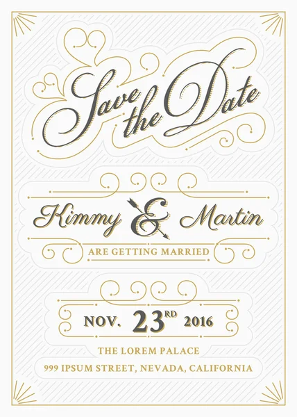 Vintage save the date card letterpress style design. — Stock Vector