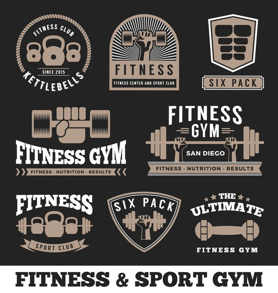 Fitness ginásio e esporte clube logotipo emblema design . — Vetor de Stock