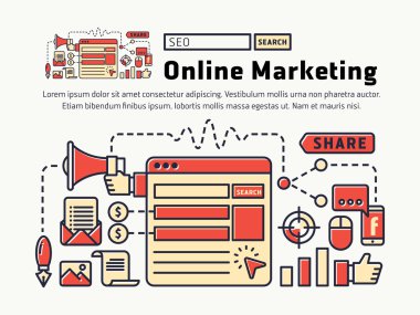 Online Pazarlama. Simgeler ve semboller web başlığı için