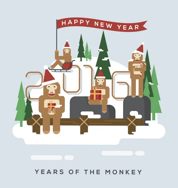 猿の年。サルは、クリスマスと幸せな新年 2016年を祝っています。 — ストックベクタ