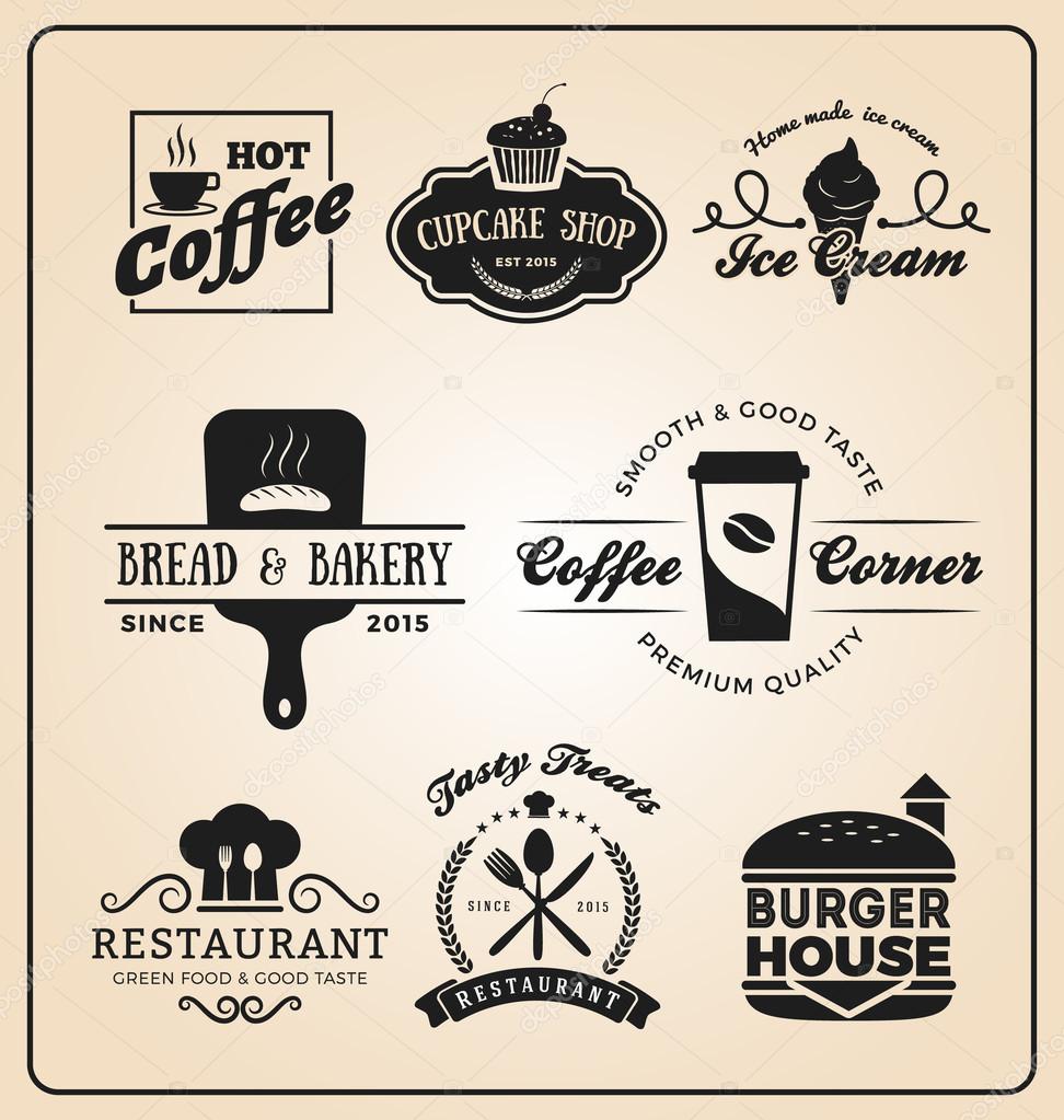 Food and drink badges logo for label, sticker, printing, banner design. Vector illustration