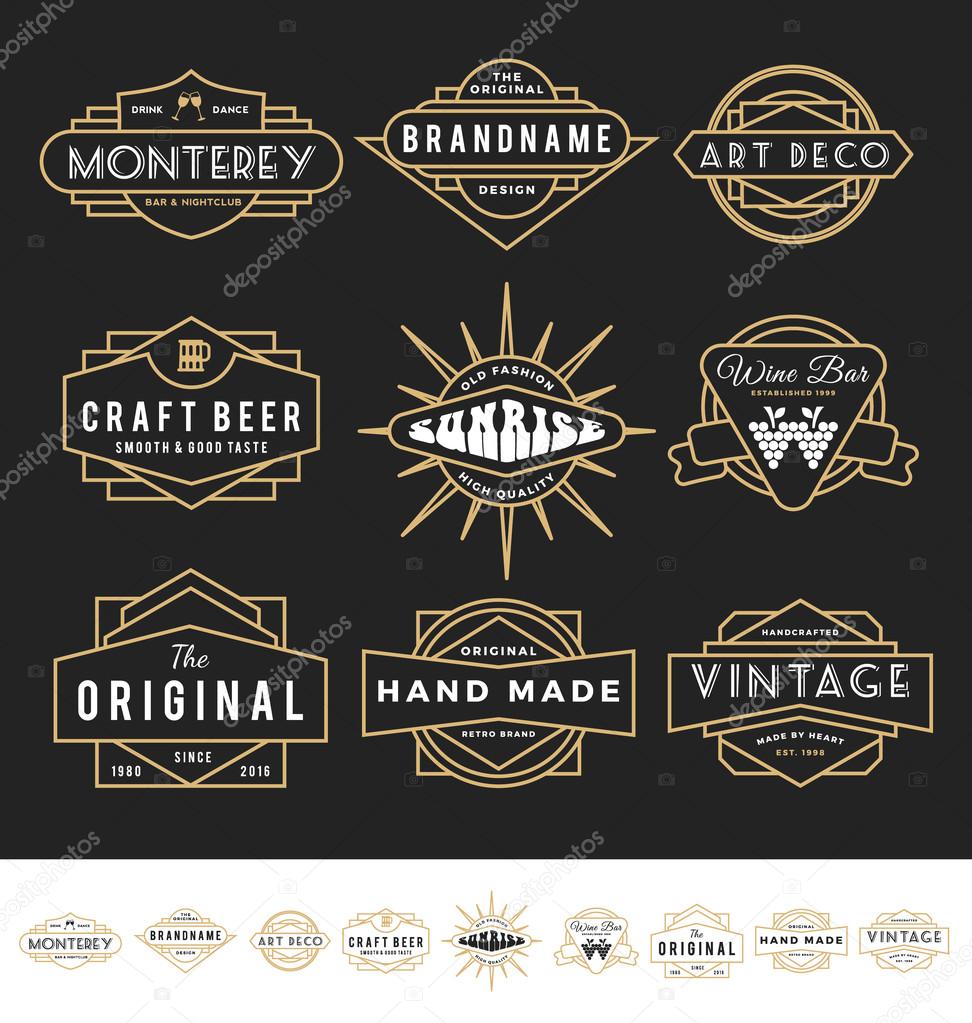Set of retro badge logo for vintage product and business such as night club, whiskey, brewery, wine, craft beer, restaurant, handmade product. Vector illustration