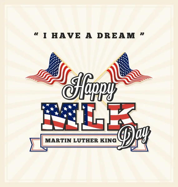 Tarjeta de felicitación Martin Luther King Day con bandera de Estados Unidos cruzada — Archivo Imágenes Vectoriales