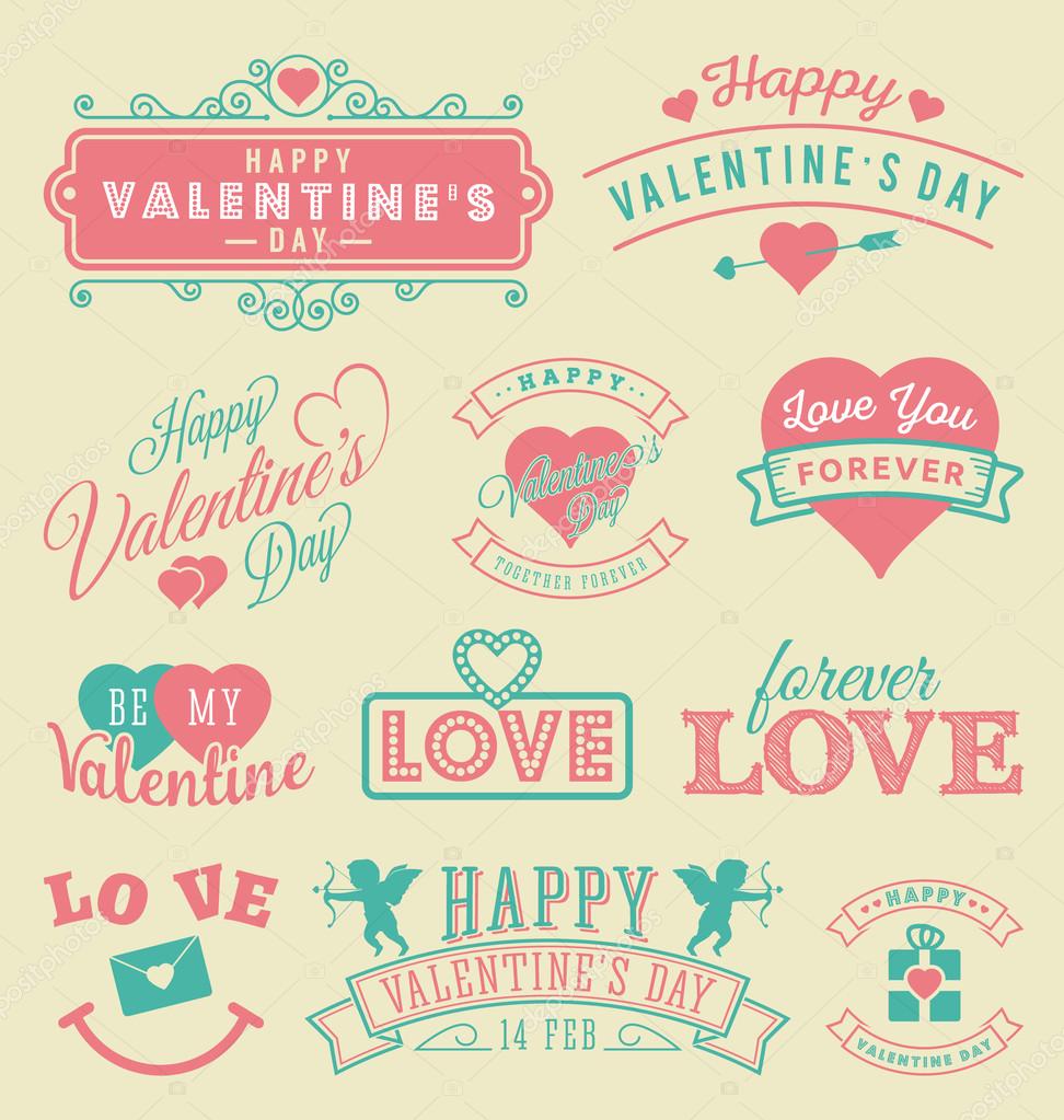 Valentine's Day Labels and Emblems, Greetings Card Decoration, Typography Design Elements. Vector illustration