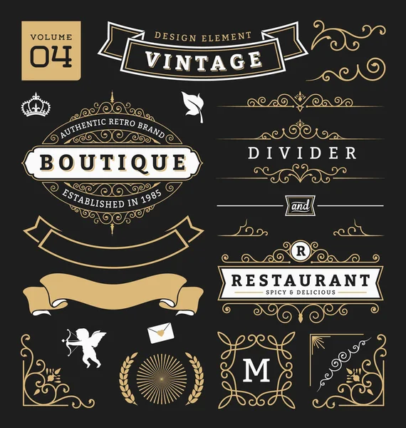 Ensemble d'éléments graphiques vintage rétro . — Image vectorielle